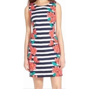 Vineyard Vines Blue White Stripe Multi Color Floral Sleeveless Shift Dress
